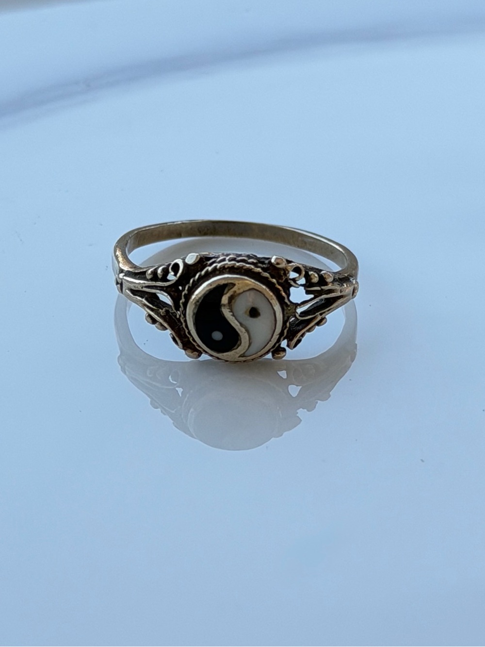 Yin and Yang Gold-Tone Filigree Ring, 6-1/4